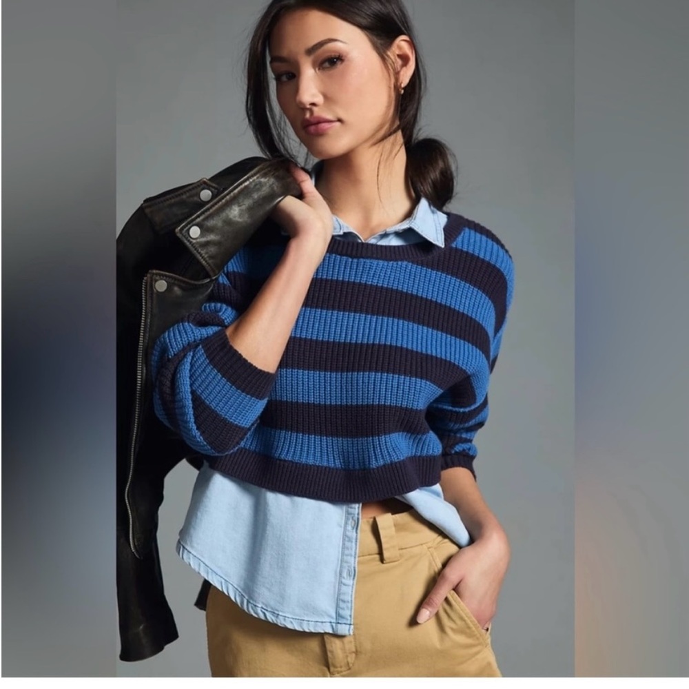 Pilcro layered chambray sweater. Size Small